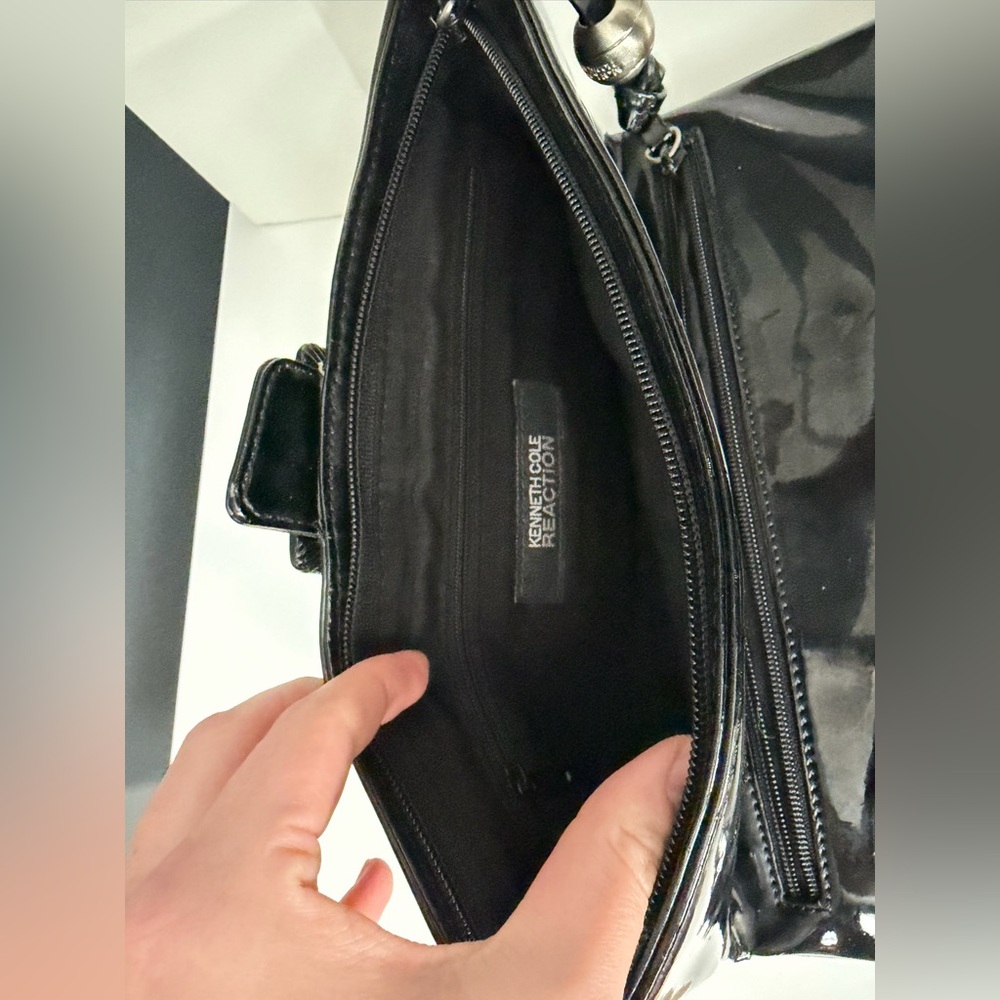 Kenneth Cole Reaction Glossy Black Patent Leather Clutch with Pockets - Picture 8 of 8
